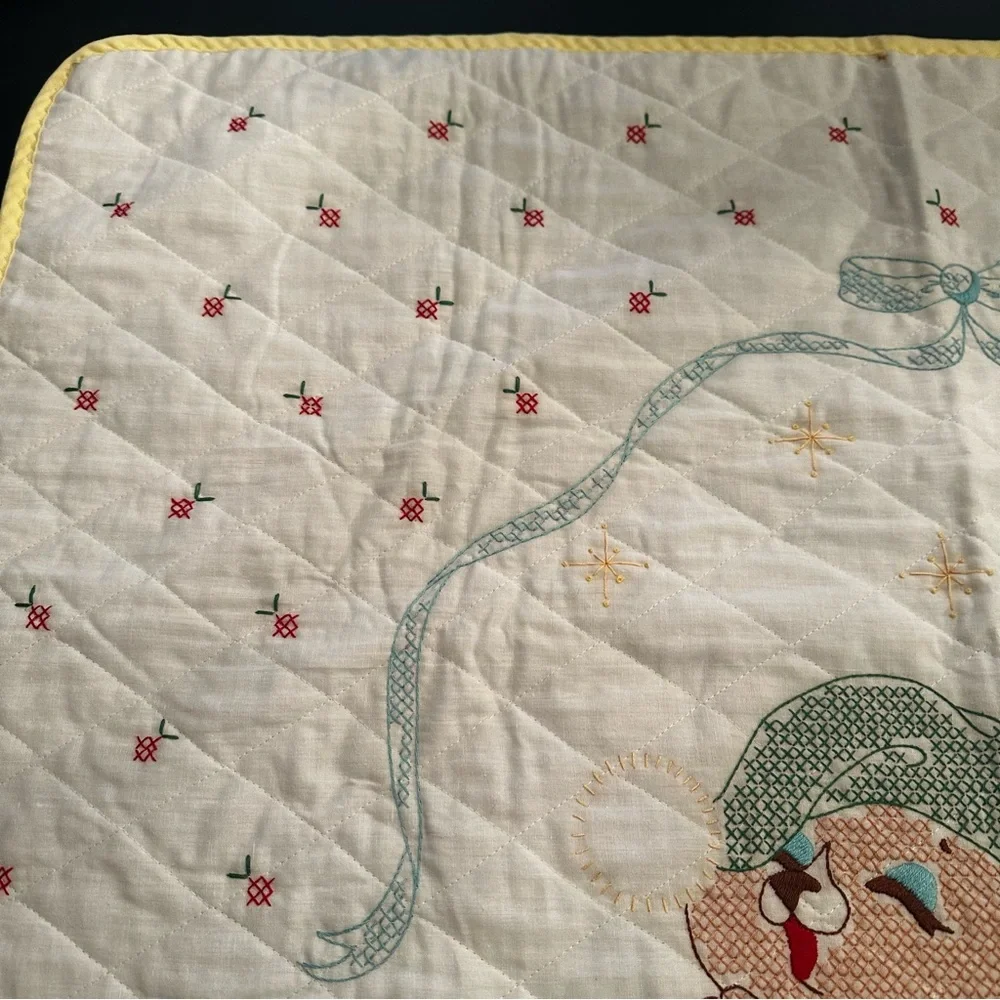 Vintage Cross Stitch Sleeping Bear Sweet Dreams Crib Blanket